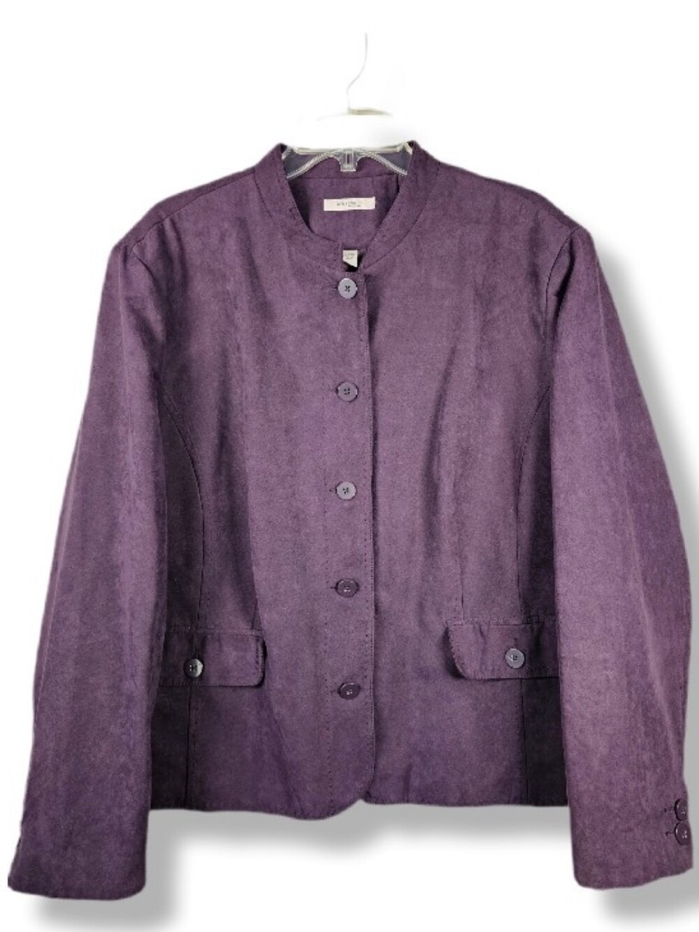 DressBarn Women's 22/24W Deep Purple Button Front Asian Style Faux Suede Jacket